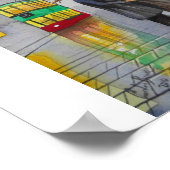 RAINY DAY RED UMBRELLA Straßenbahn-Szene MALERIERE Poster (Ecke)