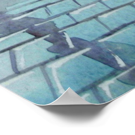 Rainy Day romantisches Paar roter Regenschirmgemäl Poster (Ecke)