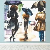 RAINY DAY SCHWARZE MÄNNER UND FRAUEN UNTER UMBRALL LEINWANDDRUCK (Insitu (Holzboden))