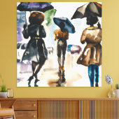 RAINY DAY SCHWARZE MÄNNER UND FRAUEN UNTER UMBRALL LEINWANDDRUCK (Insitu (Wohnzimmer))