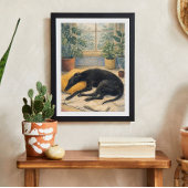 Rainy Day Serenity with Sleeping Black Greyhound Poster