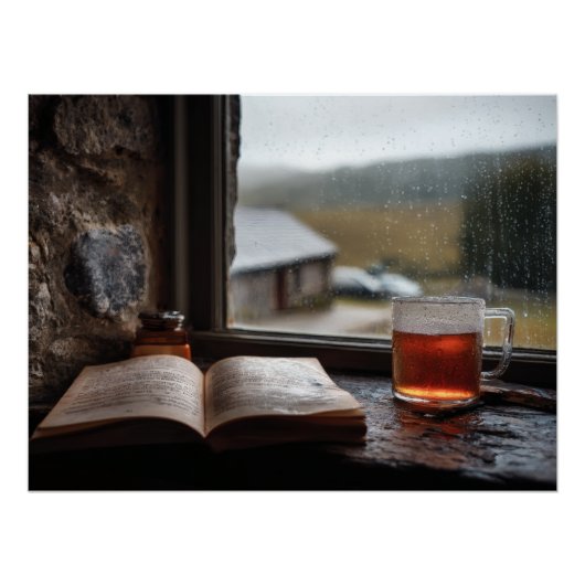 Rainy Day Tea and Book Window Poster (Vorderseite)