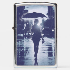 Rainy Day Umbrella Silhouette Zippo Lighter