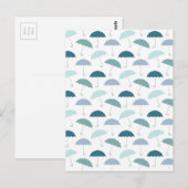 Rainy Day Umbrellas Muster in der Blues Postkarte (Vorne/Hinten)