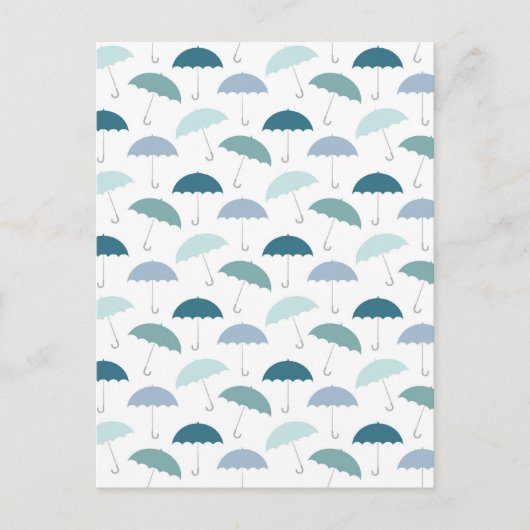 Rainy Day Umbrellas Muster in der Blues Postkarte (Vorderseite)