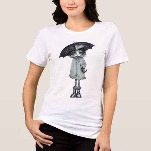 Rainy Day Vibes T-Shirt - Minimalistischer Schirm Tri-Blend Shirt (Vorderseite)