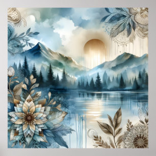 Rainy Day Watercolor Berg Rustikales Boho Poster