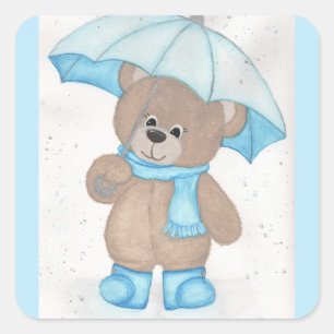 Rainy Daze Teddy Bear Quadratischer Aufkleber
