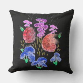 Rainy Floral Bouquet auf schwarzem Hintergrund Kissen