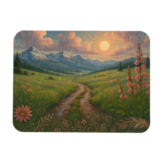 Rainy Mountain Morning Magnet (Horizontal)