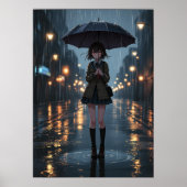 Rainy Night Anime Girl mit Regenschirm Poster (Vorne)