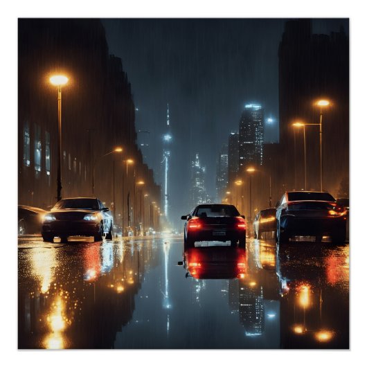 Rainy night. Cityscape Poster (Vorderseite)
