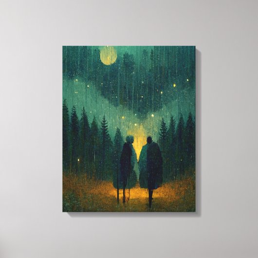 Rainy Night Couple im Wald Leinwanddruck (Vorderseite)