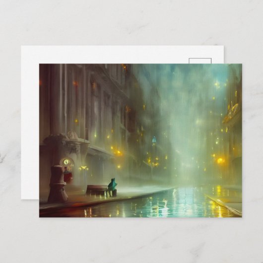 Rainy Night in the City Postcard Postkarte (Vorne/Hinten)