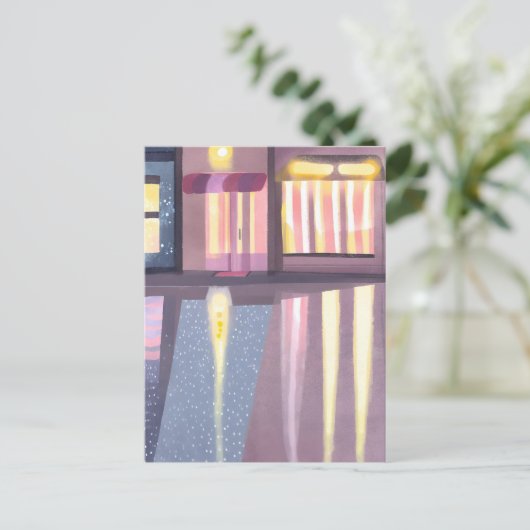 Rainy Reflections | Lofi Contemporary Watercolor Postkarte (Stehend Vorderseite)