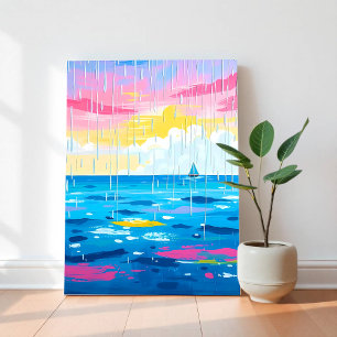 Rainy Seascape Wall Art - Minimal Ocean Print Leinwanddruck