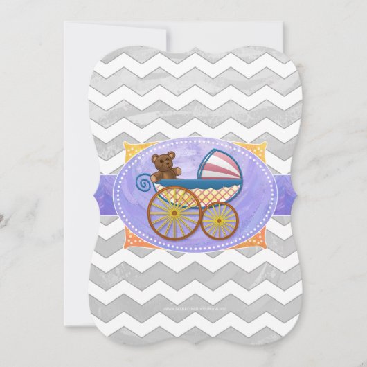 Rainy Sky Gray Zickzack und Lila Baby Einladung (Vorderseite)