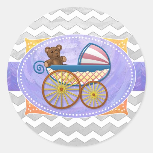 Rainy Sky Gray Zickzack und Lila Baby Runder Aufkleber (Vorderseite)