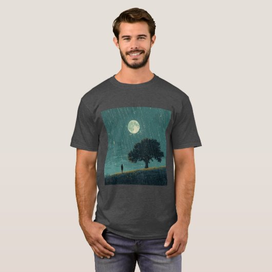Rainy Solitude – Lonely Person & Tree Illustration T-Shirt (Vorne ganz)