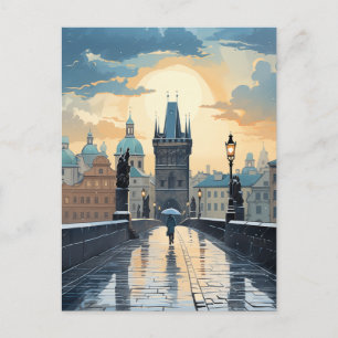 Rainy Sunset Walk auf der Karlsbrücke Feiertagspostkarte