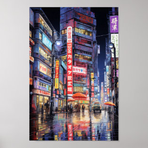 Rainy Tokyo Night Street Poster