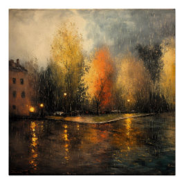 Rainy town abstrakt Ai art Poster
