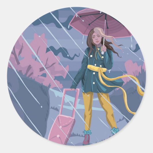 Rainy Travels Runder Aufkleber (Vorderseite)