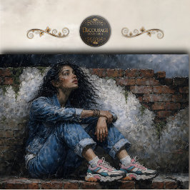 Rainy Urban Woman Blue Decoupage Seidenpapier