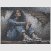 Rainy Urban Woman Blue Decoupage Seidenpapier (Vorderseite)