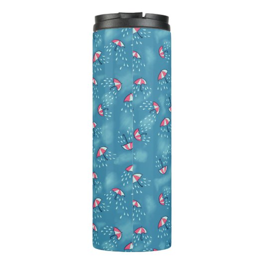 Rainy Weather Funny Umbrellas Thermosbecher (Rückseite)