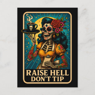 Raise Hell Skeleton Waitress Retro Feiertagspostkarte