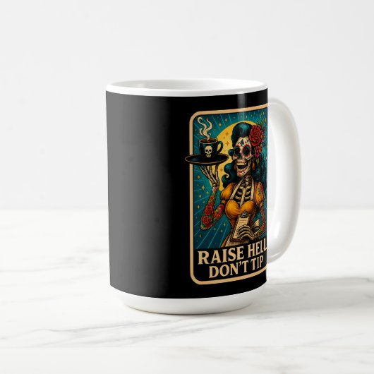 Raise Hell Skeleton Waitress Retro Kaffeetasse (VorderseiteRechts)