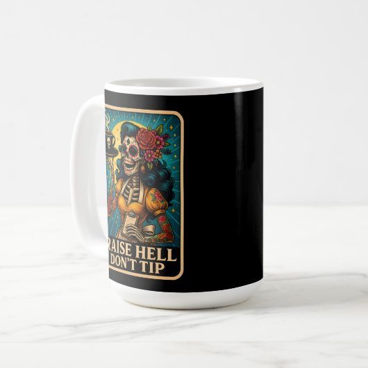 Raise Hell Skeleton Waitress Retro Kaffeetasse (Vorderseite Links)