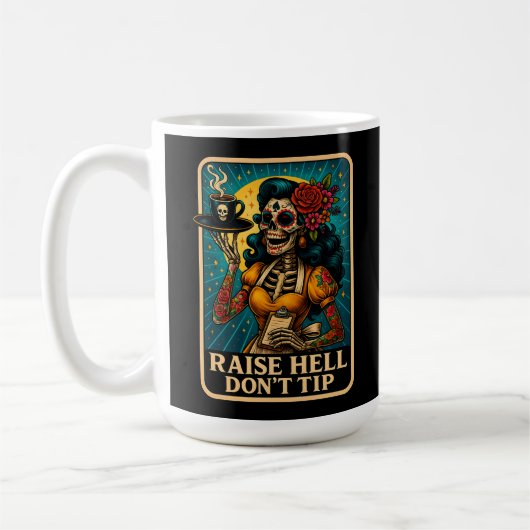 Raise Hell Skeleton Waitress Retro Kaffeetasse (Links)
