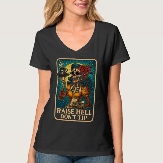 Raise Hell Skeleton Waitress Retro T-Shirt (Vorderseite)