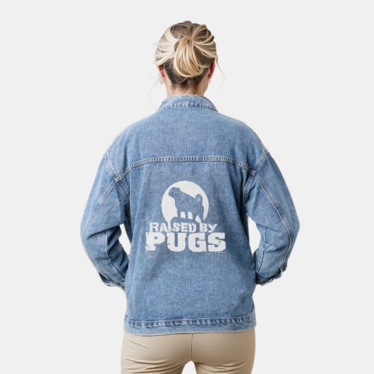RAISED BY PUGS Funny Pug Lover Jeansjacke (Modell)