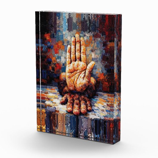 Raised Hand Gesture Expressive Impasto Fotoblock (Rechts)