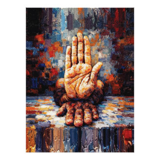 Raised Hand Gesture Expressive Impasto Fotodruck