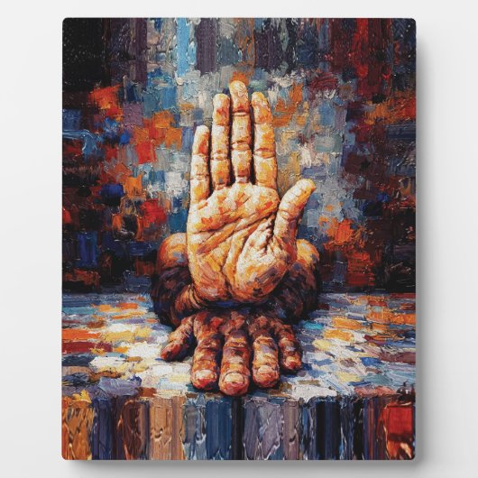 Raised Hand Gesture Expressive Impasto Fotoplatte (Vorderseite)