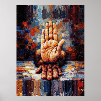 Raised Hand Gesture Expressive Impasto Poster
