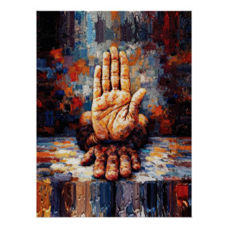 Raised Hand Gesture Expressive Impasto Poster