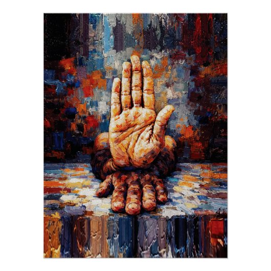 Raised Hand Gesture Expressive Impasto Poster (Vorderseite)