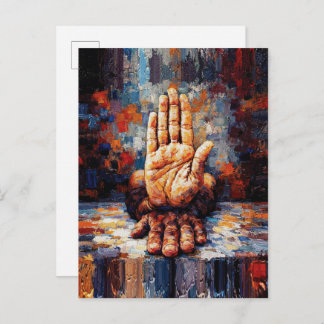 Raised Hand Gesture Expressive Impasto Postkarte