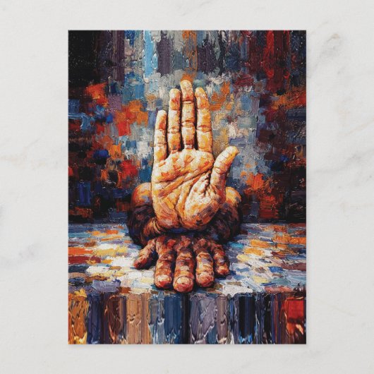 Raised Hand Gesture Expressive Impasto Postkarte (Vorderseite)