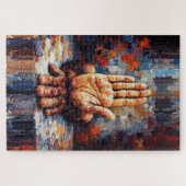 Raised Hand Gesture Expressive Impasto Puzzle (Horizontal)