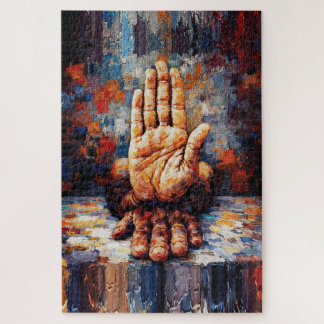 Raised Hand Gesture Expressive Impasto Puzzle