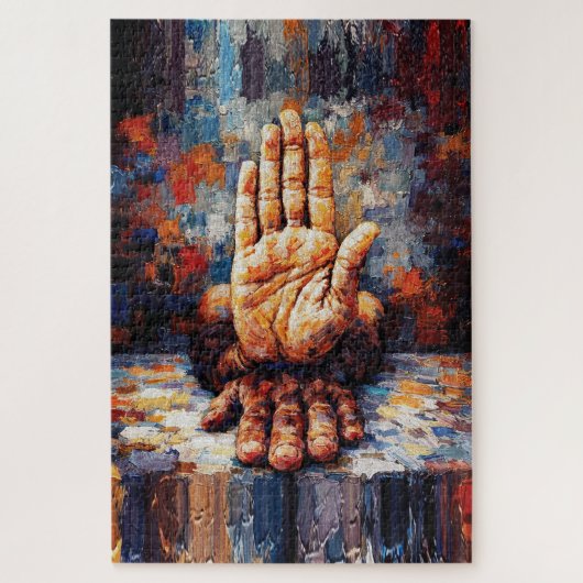 Raised Hand Gesture Expressive Impasto Puzzle (Vertikal)