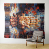 Raised Hand Gesture Expressive Impasto Wandteppich (Beispiel (Horizontal))