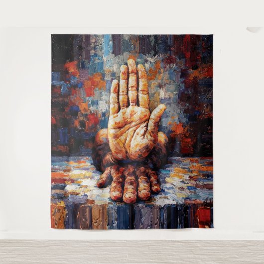 Raised Hand Gesture Expressive Impasto Wandteppich (Vorderseite)