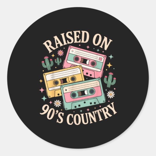 Raised On 90's Country Music Retro Cette Design Runder Aufkleber (Vorderseite)